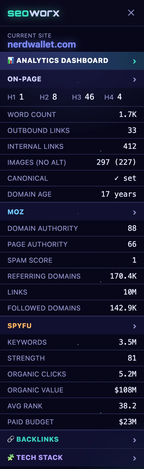 SeoWorx side panel — Nebula theme