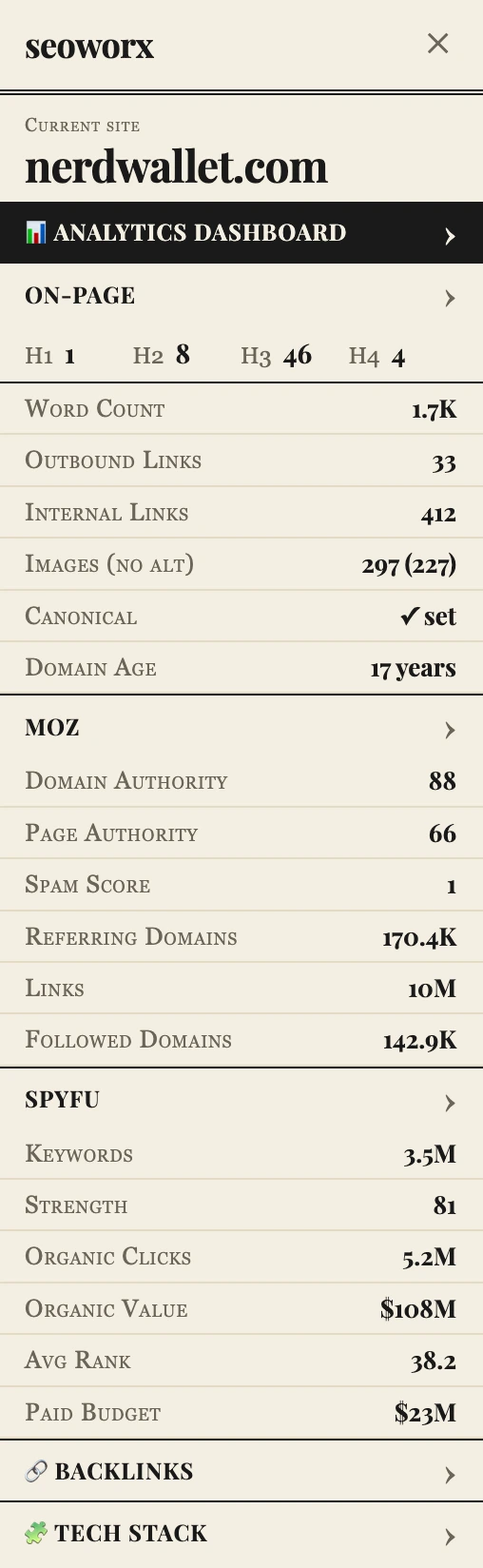 SeoWorx side panel — Newsprint theme